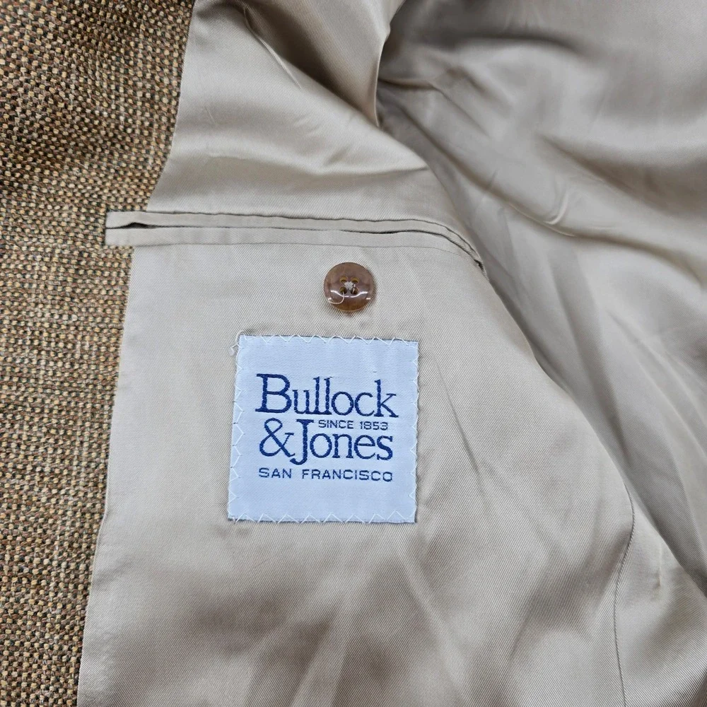 Bullock & Jones Blazer Mens Silk Linen Wool Hopsack Sport Coat Brown Tan 43R